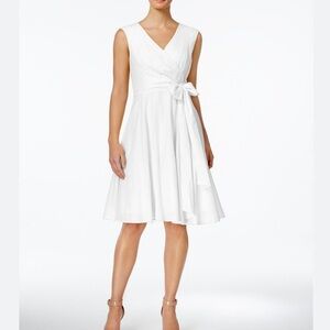 Calvin Klein Faux-Wrap Fit & Flare White Dress
